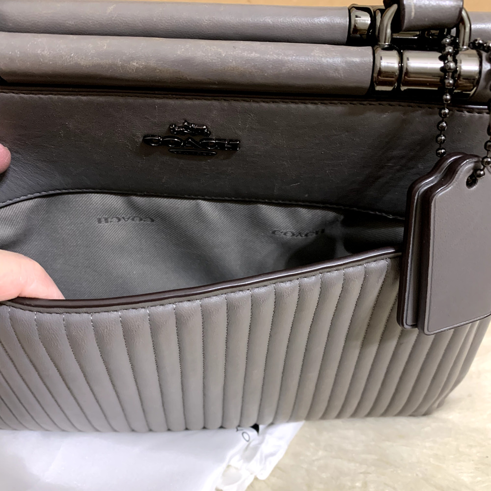 COACH Gray Linear Quilted Leather GRACE Structured Dowel Top Satchel #22728 - Picture 3 of 16